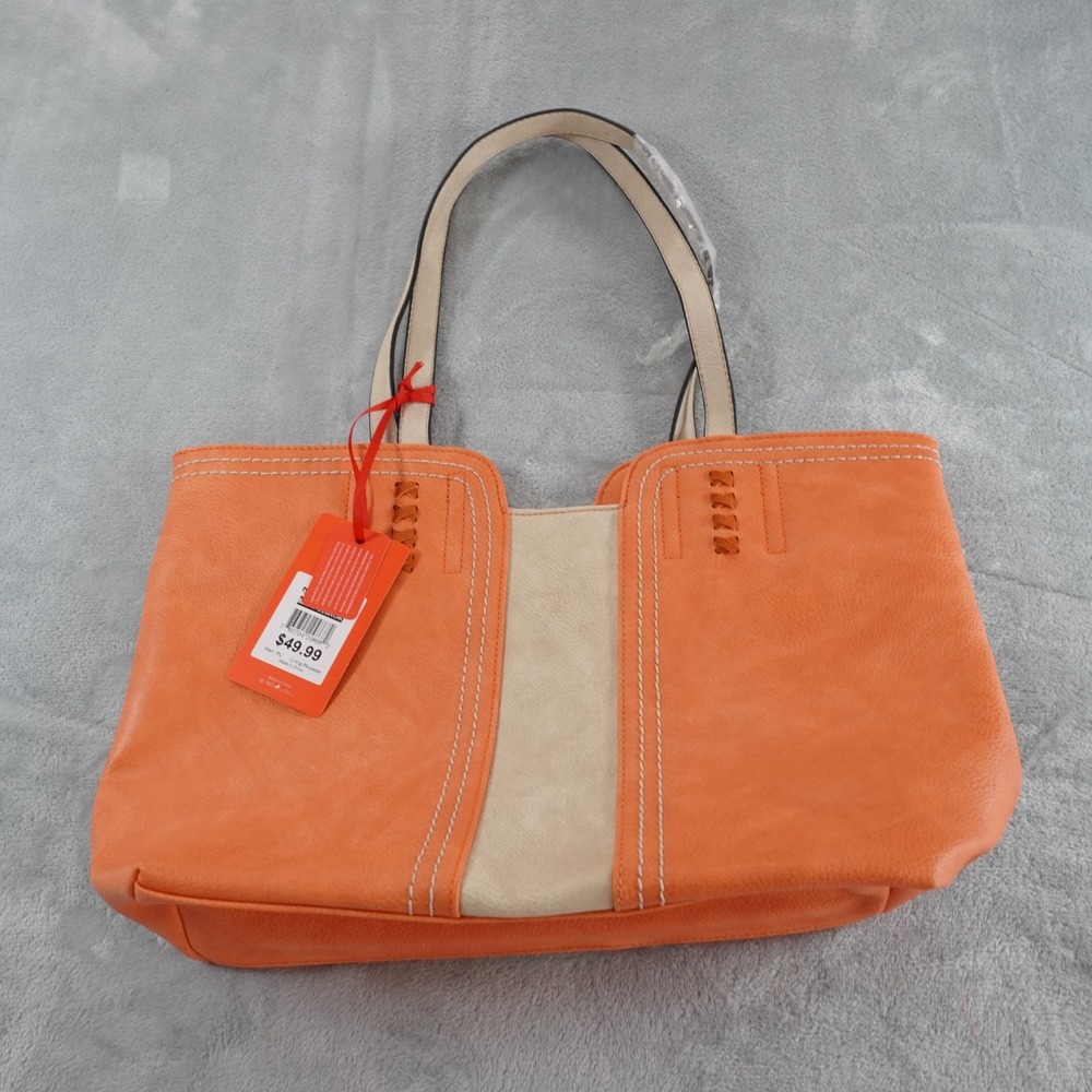 Montana West Faux Leather Purse Orange Medium Tote Bag Travel Lined Zip Pocket